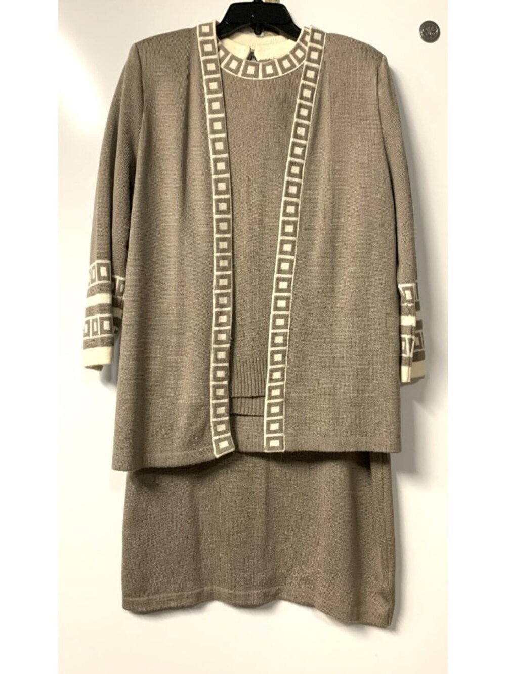 Mita Tan 3 Piece Sweater, Shell, Skirt Size 8 Taupe - Very Nice